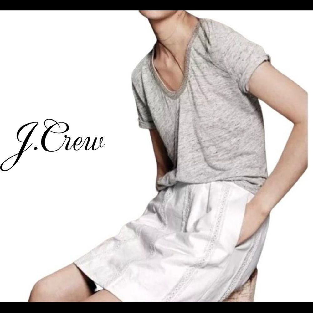 𝅺j. Crew white textured embroidered lace skirt pockets Sz 8